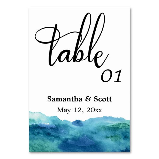 Moderne Abstracte blauwe groene Aqua-Waterverf Kaart (Voorkant)