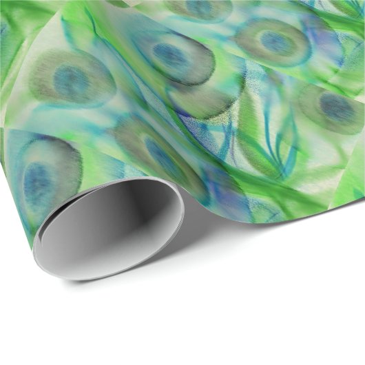 Moderne Abstracte Blauwe Groene Floral Cadeaupapier (Rol Hoek)