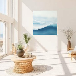 Moderne Abstracte Blauwe Kalme Serene Golven Canvas Afdruk