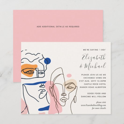 Moderne Abstracte Blauwe Koraal Bruiloft Uitnodigi (Voorkant / Achterkant)