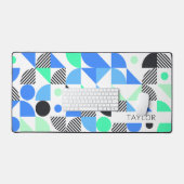 Moderne Abstracte Blauwe Mint Geometrisch Bureaumat (Keyboard & Muis)