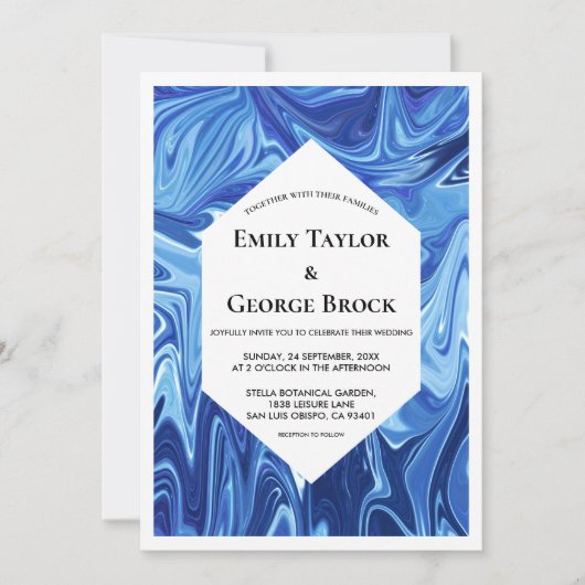 Moderne Abstracte blauwe olieverf Minimale bruilof Kaart (Voorkant)