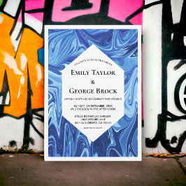 Moderne Abstracte blauwe olieverf Minimale bruilof Kaart