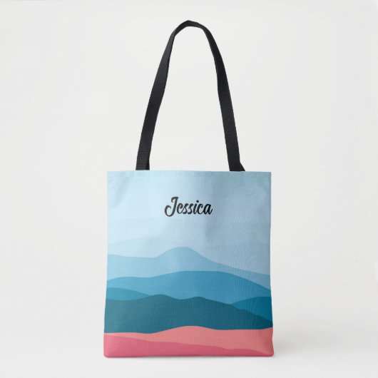 Moderne Abstracte Blauwe Roze Bergen Persoonlijk Tote Bag (Voorkant)