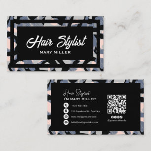 Moderne Abstracte Blauwe & Roze QR-code voor Haars Visitekaartje
