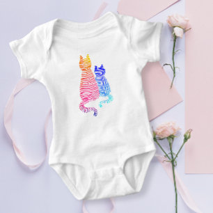 Moderne Abstracte Blauwe Roze Streep Kat Moeder En Romper