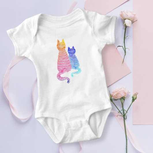 Moderne Abstracte Blauwe Roze Streep Kat Moeder En Romper