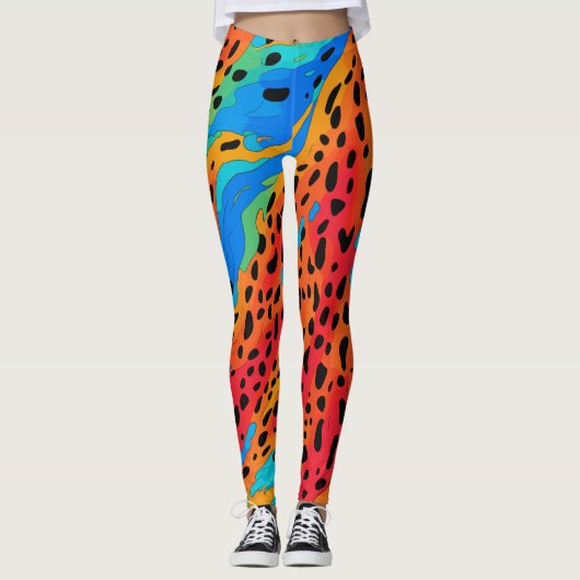 Moderne Abstracte Blauwe Sinaasappels Dierenprint Leggings (Voorkant)