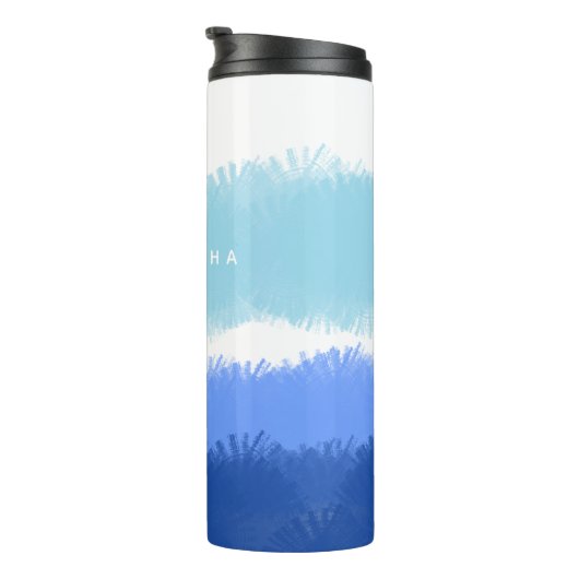 Moderne Abstracte Blauwe Tonen Thermosbeker (Geroteerd rechts)