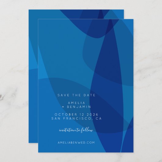 Moderne Abstracte blauwe tony Save The Date (Voorkant / Achterkant)