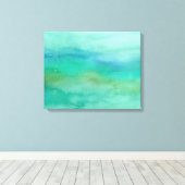 Moderne Abstracte Blauwe Turquoise Waterverf Canvas Afdruk (Insitu (Houten vloer))