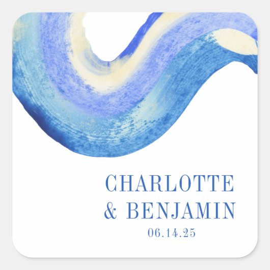 Moderne Abstracte blauwe Waterverf aangepaste brui Vierkante Sticker (Voorkant)