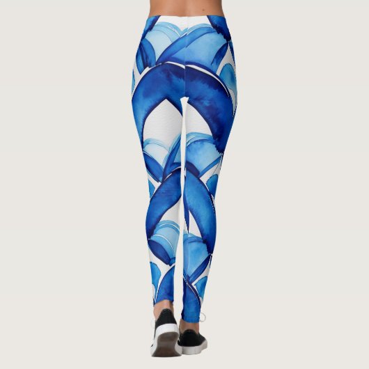 Moderne Abstracte Blauwe Waterverf Leggings (Achterkant)