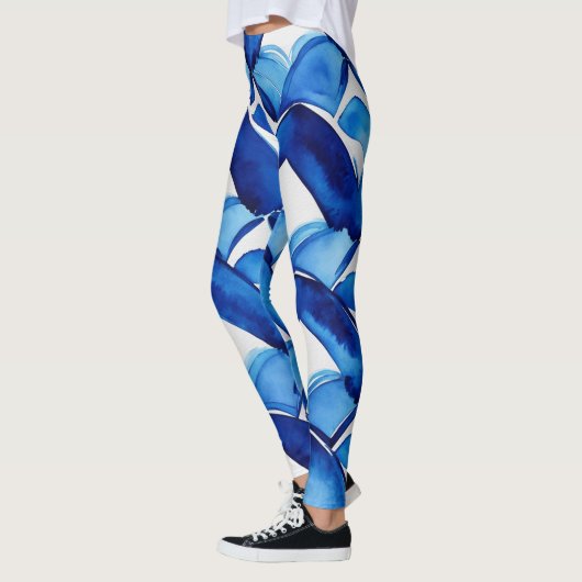 Moderne Abstracte Blauwe Waterverf Leggings (Links)