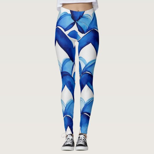 Moderne Abstracte Blauwe Waterverf Leggings (Voorkant)