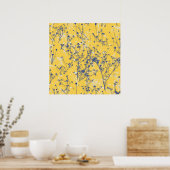 Moderne Abstracte blauwe wilde bloemen op mosterdg Poster (Keuken)