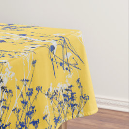 Moderne Abstracte blauwe wilde bloemen op mosterdg Tafelkleed