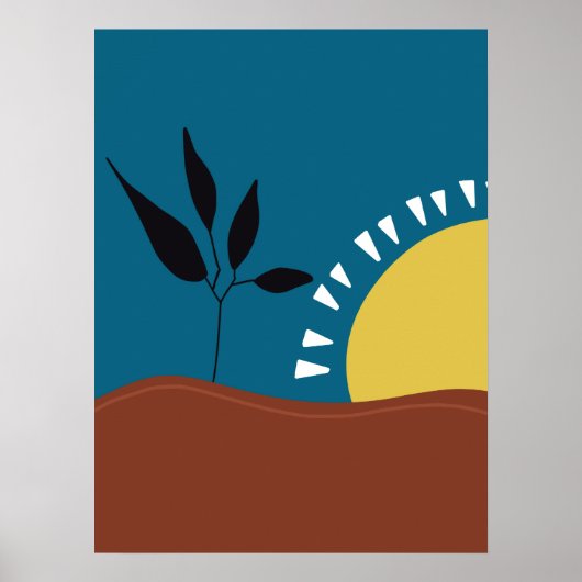 Moderne abstracte blauwe zon minimalistische kunst poster (Voorkant)