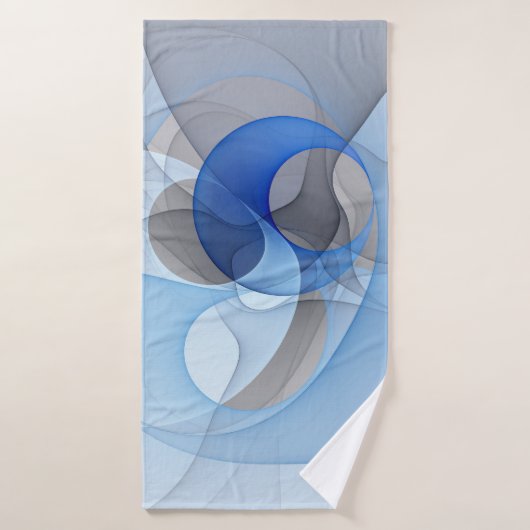Moderne Abstracte Blauwgrijze Fractale Kunst Grafi Badhanddoek (Badhanddoek)