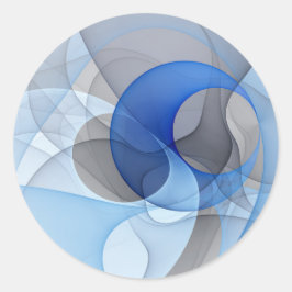 Moderne Abstracte Blauwgrijze Fractale Kunst Grafi Ronde Sticker