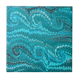 Moderne Abstracte Blauwgroen blauw gemarmerde werv Tegeltje