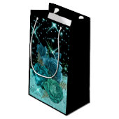 Moderne Abstracte Blauwgroen bloemen, Aqua Glitter Klein Cadeauzakje (Achterkant Gekanteld)