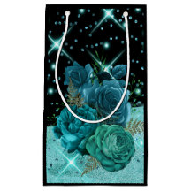Moderne Abstracte Blauwgroen bloemen, Aqua Glitter