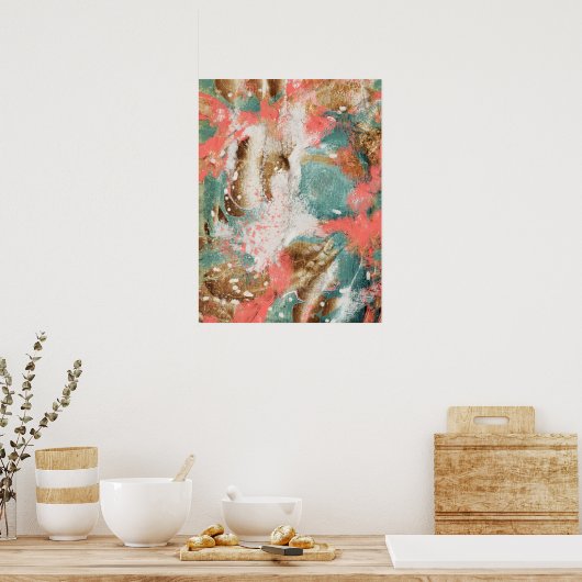 Moderne Abstracte, Blauwgroen Corale Gold White Ar Poster (Keuken)