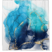 Moderne Abstracte Blauwgroen en blauwe verf Douchegordijn (Voorkant)