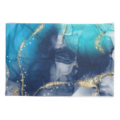 Moderne Abstracte Blauwgroen en blauwe verf Kussensloop (Achterkant)