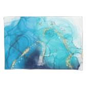 Moderne Abstracte Blauwgroen en blauwe verf Kussensloop (Voorkant)