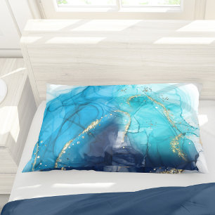Moderne Abstracte Blauwgroen en blauwe verf Kussensloop