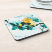 Moderne Abstracte Blauwgroen en gele vormgeving Bier Onderzetter (Linkerzijde)