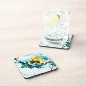 Moderne Abstracte Blauwgroen en gele vormgeving Bier Onderzetter (Rechterzijde)