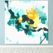Moderne Abstracte Blauwgroen en gele vormgeving Canvas Afdruk (Insitu (Houten vloer))