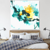Moderne Abstracte Blauwgroen en gele vormgeving Canvas Afdruk (Insitu (Slaapkamer))