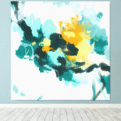 Moderne Abstracte Blauwgroen en gele vormgeving Canvas Afdruk (Insitu (Houten vloer))