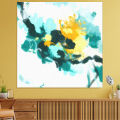 Moderne Abstracte Blauwgroen en gele vormgeving Canvas Afdruk (Insitu (Woonkamer))