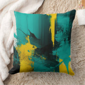 Moderne Abstracte Blauwgroen en gele vormgeving Kussen (Deken)