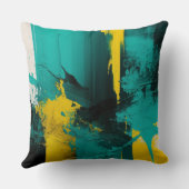 Moderne Abstracte Blauwgroen en gele vormgeving Kussen (Achterkant)