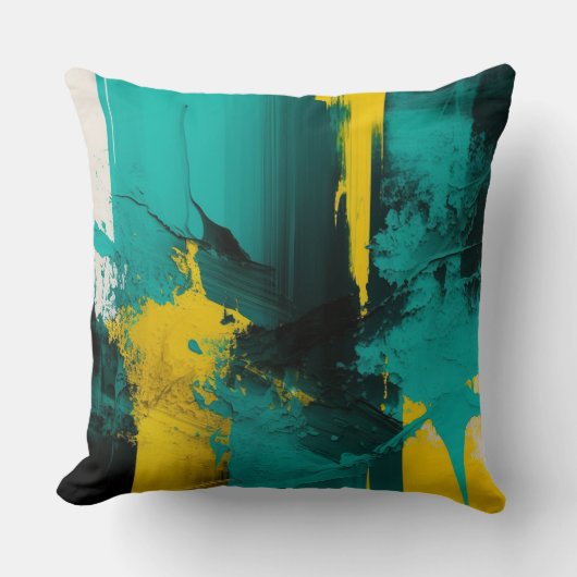 Moderne Abstracte Blauwgroen en gele vormgeving Kussen (Voorkant)