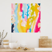 Moderne Abstracte Blauwgroen en gele vormgeving Poster (Keuken)