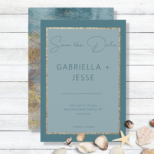 Moderne Abstracte, Blauwgroen en goudbesparende op Save The Date