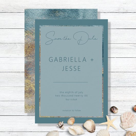 Moderne Abstracte, Blauwgroen en goudbesparende op Save The Date