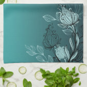 Moderne Abstracte Blauwgroen Floral Theedoek (Gevouwen)