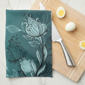 Moderne Abstracte Blauwgroen Floral Theedoek (Quarter Fold)