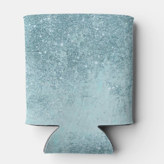 Moderne abstracte blauwgroen glitter blush tones m blikjeskoeler (Achterkant)