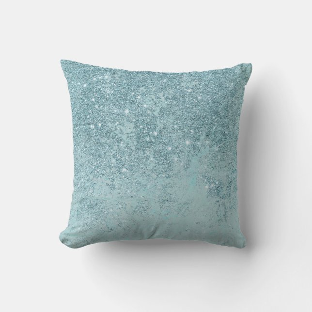 Moderne abstracte blauwgroen glitter blush tones m kussen (Voorkant)