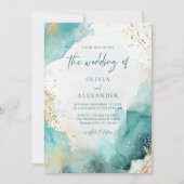 Moderne Abstracte Blauwgroen Gold Beach bruiloft Kaart (Voorkant)