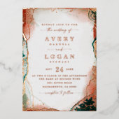 Moderne Abstracte Blauwgroen gouden bruiloft in on Folie Uitnodiging (Voorkant)